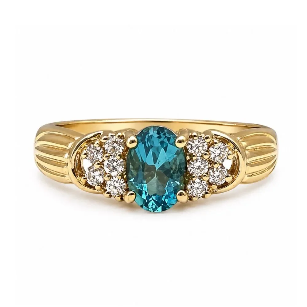 Vintage 1980s Blue CZ Ring Size 6 18KTGE Gold Plate Cluster - 14E